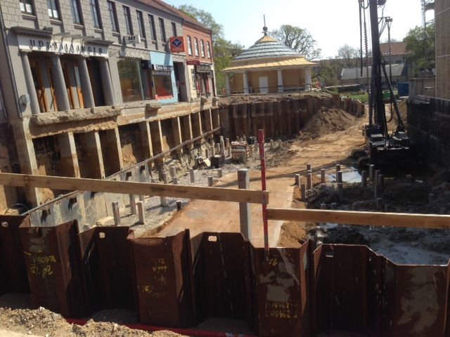 Det område, hvor den underjordiske Aarhus Story vil åbne i 2017, vil blive bebygget og vise både 1974 og 2014.