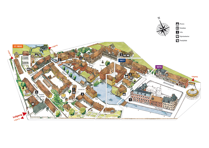 Kortet over Den Gamle By viser i dag også de dele af de moderne bykvarterer, der står færdig. De ses til højre i billedet.